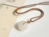 天然和田玉平安扣吊墜 冰底藕粉和田玉項鏈 玉質細膩油潤 平安