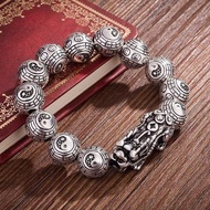 2024925Silver Bracelet Solid Lucky Money Lion Pixiu Gossip Beads Boys Girls Couple Jewelry
