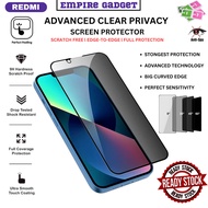 Advanced Clear Privacy Redmi Note 15Pro,14,13Pro,13,12Pro,12,9S,15C,15,14C,A5,13,12C,10C Tempered Gl