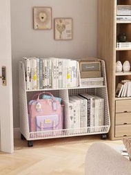 旋轉書架/書包小推車-書櫃學生家用落地置物架移動書包小推車360度書本收納櫃(T8452)