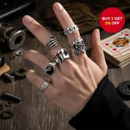 6PC Hip Hop Poker Rings Set - Gothic Skull Claw 8 Ball Statement Accessories for Men and Women