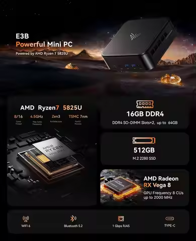 Mini PC with AMD Ryzen 7 5825U, 16GB DDR4 512GB M.2 SSD Mini Computer, Mini Gaming PC with USB Type-