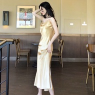 Champagne Night Gown Nighties Woman Long Maxi Party Club Dating Elegant Hang Out Nighty Dress Satin 