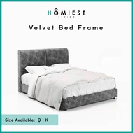 [HOMIEST] ASPERA Queen/King Fabric / Velvet Bed Frame in Grey Fixed Colour