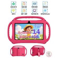 Qetupa 7-Inch Android 14 Kids Tablet With Shockproof Protective Case, 4GB RAM + 64GB ROM, 1024*600 I