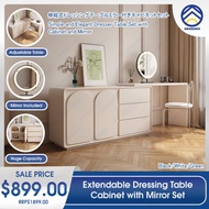 ODOROKU Extendable Dressing Table Drawer Cabinet with Mirror Set Versatile Durable MDF Construction