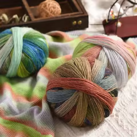Vibrant Rainbow Gradient Wool Thread 2 Pieces, 200gSoft and Warm Novelty Yarn for DIY Crocheting and