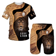 Man Summer Sportswear Set Clothes T-Shirt Shorts Jogging Sports Sets Trend Lion Tiger Printing Track