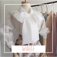 3F.SEOUL NISTA **สีขาวพร้อมส่ง** เสื้องานตัดร้าน เชิ้ตคอผูกโบว์ ผ้าออแกนดี้