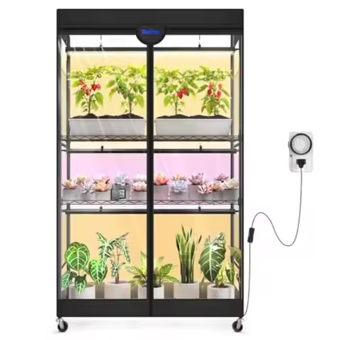 LP900 Mini Greenhouse with Grow Lights, 4-Tier Plant Stand with135W TX-S45 3FT 3 Dimmable Full Spect
