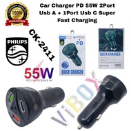 Philips CK-2411 Car Charger Adaptor 55W Batok Saver Trio 2 USB + Type C Fast Charger [BAA]