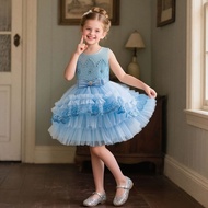 Girls Fluffy Princess Dress Flower Girl Performance Dress Children's Birthday Dress Dress (Size 70-1