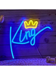 1個後板導光led霓虹燈國王形狀,為聚會遊戲室標志牌提供usb 5v供電