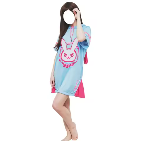 Dva Dress Hot Game Heros Dva Cosplay Overwatch Dva Hoodie Adult Costume Top Pink Blue Long Shirt Dre
