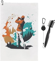 Ecezatik Men Playing Golf - Golf Towels for Golf Bags Men with Clip - Golf Accessories for Men, Golf Gifts for Men, Gifts for Men Golfers, Gifts for Golf Lovers, Golf Towel and Brush Set