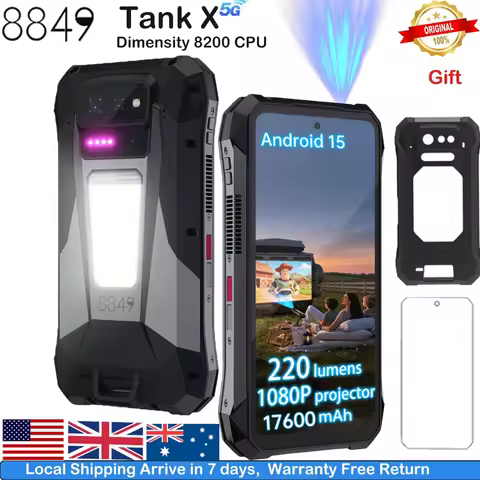 8849 Tank X Unihertz 220 Lumens Projector Rugged Smart Phone Support 1080P 5G AI Android 15 17600mAh