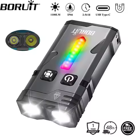 BORUiT EV10 1100LM LED Keychain EDC Flashlight Type-C Rechargeable Work Light Torch with Magnet for 