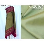 (Fabric Set) Silk Fabric Raised With Glass Flowers (2 Meter Patterned + 2 Plain Color) Green Shade C