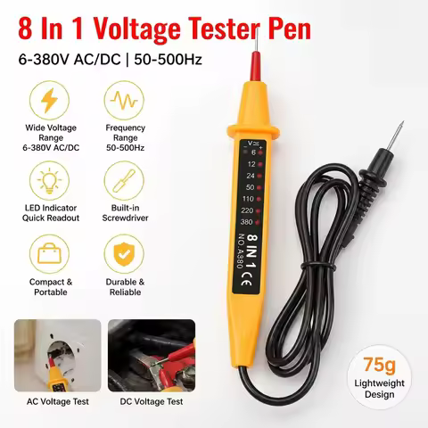8-In-1 Tester Voltage AC DC 6-500V Auto Electrical Pen Circuit Detector Tester For Home Wiring Inspe