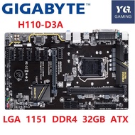 btc motherboard for Gigabyte GA-H110-D3A btc LGA 1151 DDR4 USB3.1 USB2.0 32GB H110-D3A desktop mothe