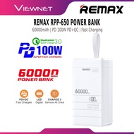REMAX RPP-650 POWER BANK DINBA SERIES 60000MAH PD 100W PD+QC PORTABLE FAST CHARGING CAMPING POWERBAN