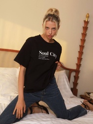 Rool - Soul City T-Shirt Oversize เสื้อยืดคอกลม พิมพ์ลาย ตัวอักษร ขนาดโอเวอร์ไซส์ เสื้อผ้าแฟชั่นผู้หญิง