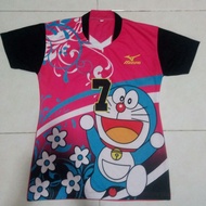 Kaos baju Jersey voli volly Mizuno cewek wanita terlaris motif Doraemon bunga warna pink