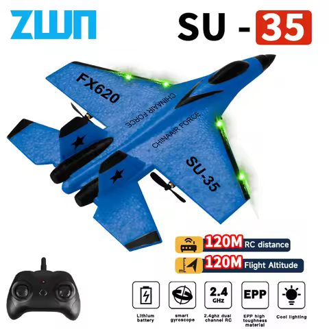 RC Plane SU35 2.4G With LED Lights Aircraft Remote Control Flying Model Glider EPP Foam Toys For Chi
