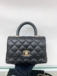 Chanel coco handle mini 黑色荔枝牛皮/香檳金扣