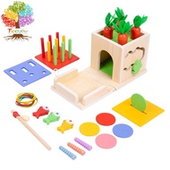 8-in-1 Wooden Play Kit Montessori Toy, Object Permanence Box, Coin Box, Carrot Harvest, Catch Worm, Shape Sorter - Toddler Learning Toy for Kid Age 1, 2, 3 Year Old