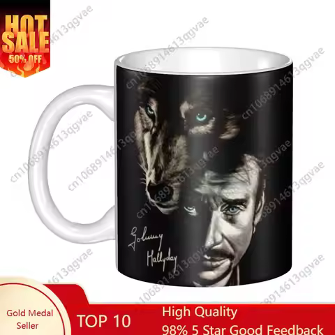 Johnny Hallyday And Wolf Coffee Mugs France Singer Rock Star Ceramic Tea Milk Mug Cup