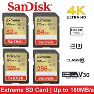 SanDisk Extreme SD Card SDHC/SDXC 32GB 64GB 128GB 256GB 180mb/s 4K Video UHS-I Class 10 Memory Card 