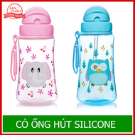Bình uống nước Bé trai gái Silicon Upass Thái Lan 300ml có ống hút dây đeo tiện lợi hàng chính hãng