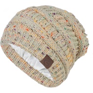 Beanies Women Satin Lined Beanie Winter Hats for Women Silk Lined Slouchy Beanie for Winter Warm Kni