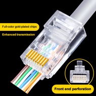 OULLX pcs RJ45 Connector Gold PlatedPass Through Ethernet Cables Module Plug Network RJ-45 Crystal Heads Cat5 Cat5e
