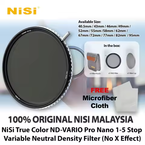 Nisi True Color ND VARIO 1-5 stops(0.3-1.5) nano variable neutral density lens filter for40.5 46 49 