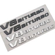 3D ABS Chrome V8 BITURBO Car Fender Emblem Logo Letters Adhesive Sticker For Mercedes S63 C63 E63 GL