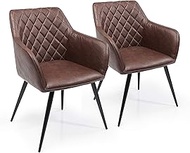 Kare San Remo Designer Armchair Set of 2 Brown Dining Room Chairs Leather Look Steel Legs 47 cm Seat