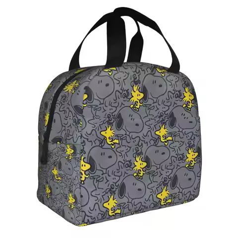 Snoopy Woodstock Cartoon Beagle Lunch Bag Women Cooler Warm Insulated Lunch Box for School
