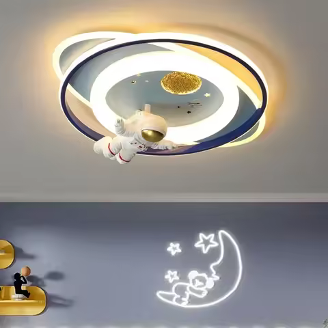 Ceiling Lights Kids Room Astronaut Boy Girl Bedroom Chandelier Princess Spaceman Rocket Rabbit Child