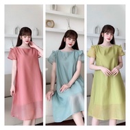 Váy bầu cộc tay công sở dáng suông chất liệu voan lụa M06