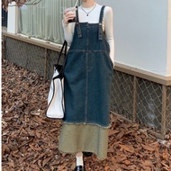 Váy yếm jean dài dáng rộng váy yếm jean nữ kiểu dáng thanh lịch phong cách_y11