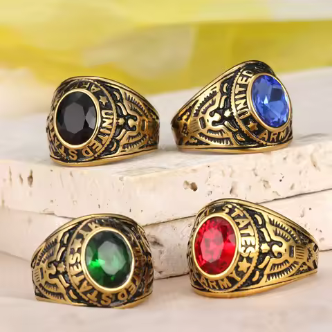 Men's Classic Atmospheric Ring, American GI Vintage Eagle Set Red Blue Black Emerald Jewelry