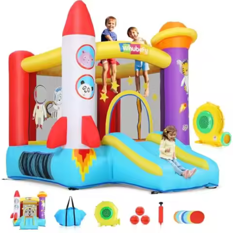 Rocket Toddler Bounce House for 3-8: 5-in-1 Inflatable Space Bouncy Castle - Jumping Area Slide Bask
