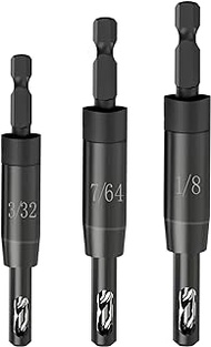 Upgraded Self Centering Drill Bit Set 3/32", 7/64", 1/8" for 1/4 in Bosch VIX Bit Clic-Change Hex Shank Drill, CC2430#6#8#10 Countersink Drill Bit for Hinge and Wood, Screwdriving Bit, 3 Piece