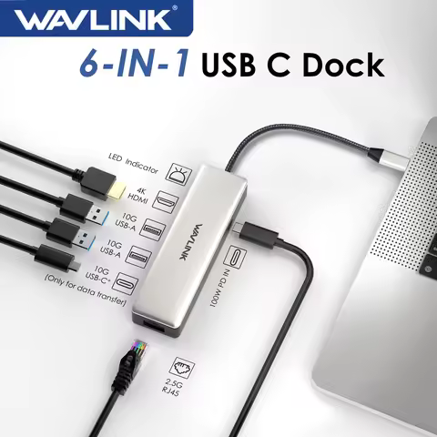 Wavlink 6-IN-1 USB C Dock 4K@60Hz HDMI Display Docking Station with 3x10Gbps USB3.1 2.5G RJ45 100W P