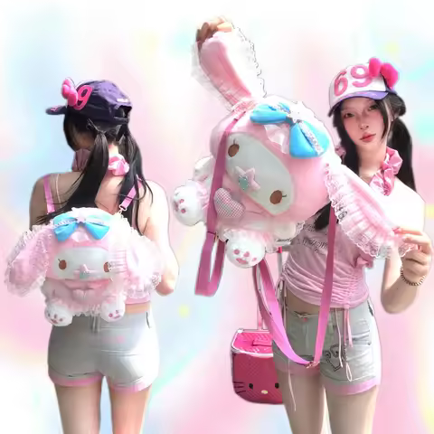 Cute My Melody, Kuromi, Cinnamoroll and Hello Kitty Lolita Lace Sweet Style Subculture Dopamine Back