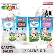 Free Shipping - MARIGOLD UHT MILK 1L X 12 (Chocolate | Strawberry | Low Fat | Full Cream)