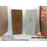 Yi Success 2 Door Wardrobe With 2 Drawer (Siap Pasang) / Solid Board Almari Baju / Almari Pakaian / Almari Kayu Murah