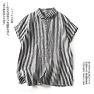 MUJI ญี่ปุ่น MUJI สไตล์วรรณกรรมแขนสั้นลายเสื้อผู้หญิงฤดูร้อนสินค้ายุโรปร้อยชิ้นผอมหลวม